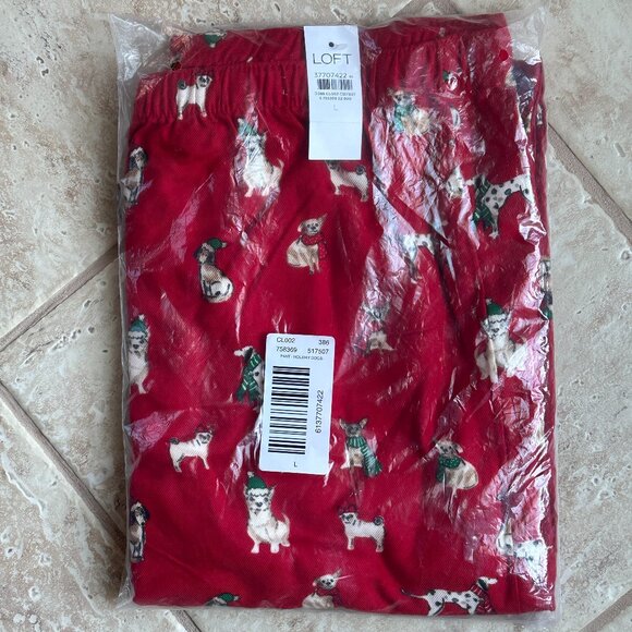 ANN TAYLOR LOFT WOMEN'S HOLIDAY DOG PAJAMA PANTS:NWT TANGO RED/MULTI  LARGE - Picture 8 of 9